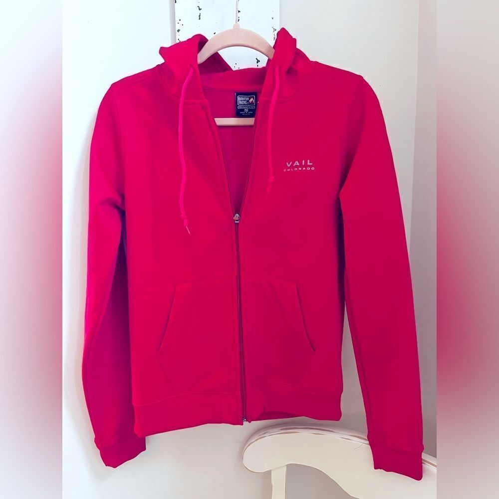 Vail Colorado hot pink Zip-Up Hoodie; Performance Fleece Size Small